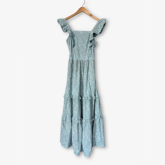 Universal Thread Floral Tiered Blue Midi Dress Womens Medium Boho Cottagecore - Picture 2 of 15